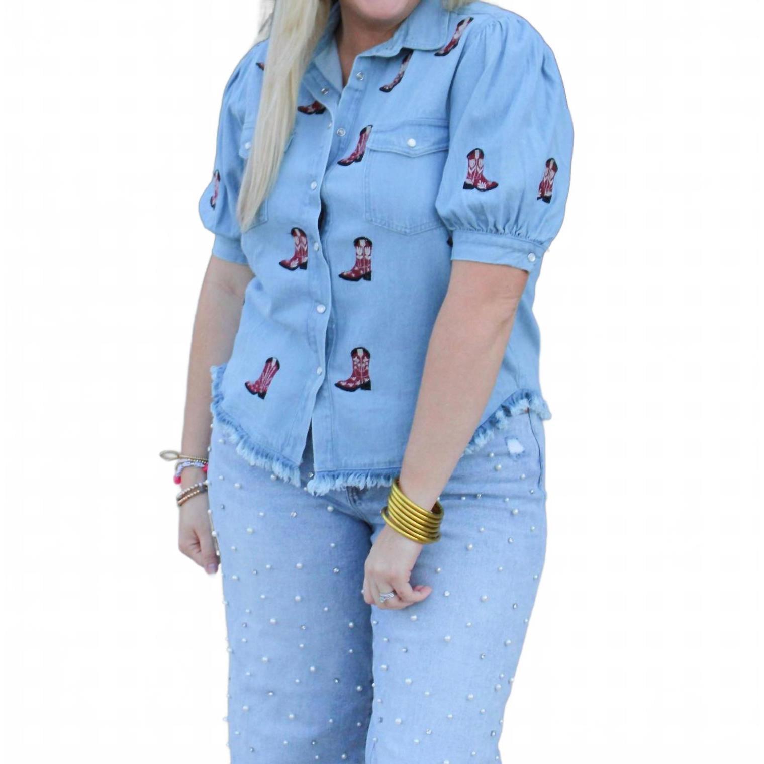 New Layerz Clothing Bailey Denim Top In Maroon